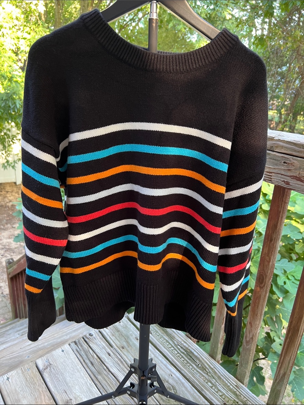 Philosophy Black Crewneck Sweater with Multicolor Stripes 🌈